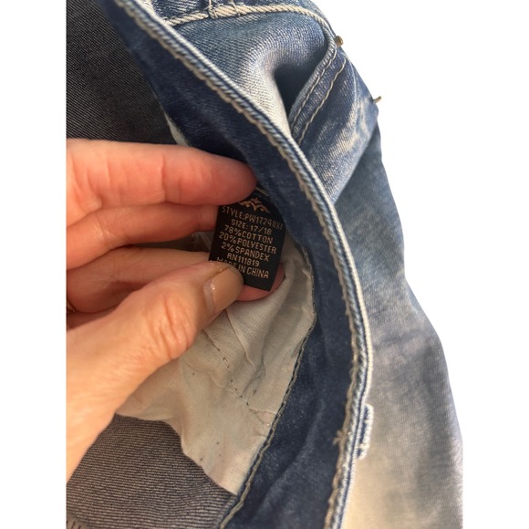 Elite Jeans Womens Plus Size 17/18 Floral Embroidered Distressed Crop Denim Blue - Picture 4 of 7